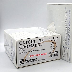 FIO SUTURA CATGUT CROMADO 2-0 C/ AGULHA 3/8 CIRC CILIND 3,0 cm
