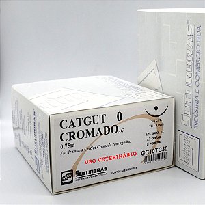 FIO SUTURA CATGUT CROMADO 0 C/ AGULHA 3/8 CIRC CILIND 3,0 cm