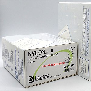 FIO SUTURA NYLON MONOFIL PRETO 0 C/ AGULHA 3/8 CIRC TRIANG 2,5 cm