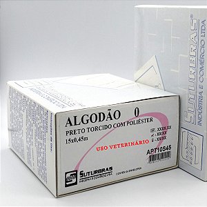 FIO SUTURA ALGODÃO PRETO TORCIDO 0 SEM AGULHA 15X45 cm