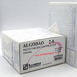 FIO SUTURA ALGODÃO PRETO TORCIDO 2-0 SEM AGULHA 15X45 cm