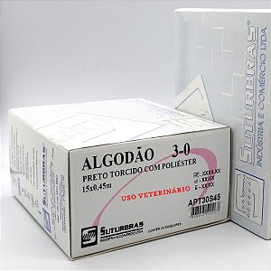 FIO SUTURA ALGODÃO PRETO TORCIDO 3-0 SEM AGULHA 15X45 cm