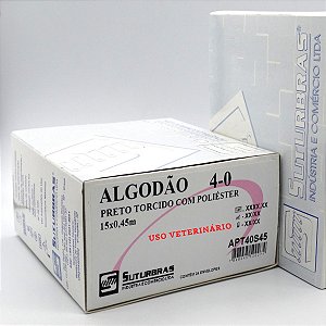 FIO SUTURA ALGODÃO PRETO TORCIDO 4-0 SEM AGULHA 15X45 cm