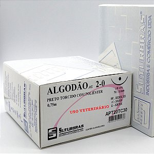 FIO SUTURA ALGODÃO PRETO TORCIDO 2-0 C/ AGULHA 3/8 CIRC CILIND 3,0 cm