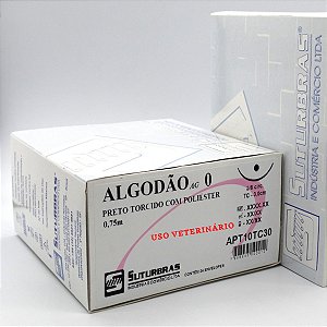 FIO SUTURA ALGODÃO PRETO TORCIDO 0 C/ AGULHA 3/8 CIRC CILIND 3,0 cm