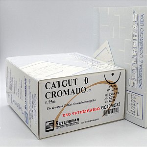 FIO SUTURA CATGUT CROMADO 0 C/ AGULHA 1/2 CIRC CILIND 3,5 cm