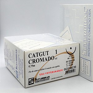 FIO SUTURA CATGUT CROMADO 1 C/ AGULHA 1/2 CIRC CILIND 3,0 cm