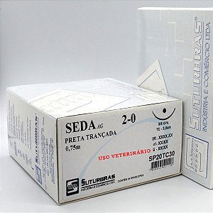FIO SUTURA SEDA PRETA 2-0 C/ AGULHA 3/8 CIRC CILIND 3,0 cm