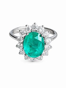 Anel Prata925 Oval Turmalina Cravejado