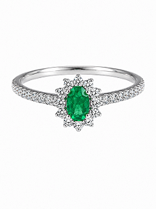 Anel Oval Prata925 Esmeralda Cravejado Mini
