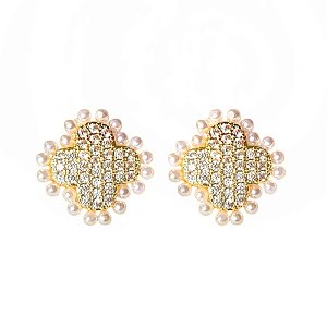 Brinco Trevo Pérolas