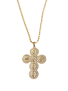 Colar Crucifixo São Bento Cravejado