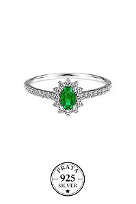 Anel Oval Prata925 Esmeralda Cravejado Mini