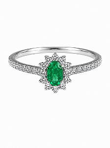 Anel Oval Prata925 Esmeralda Cravejado Mini