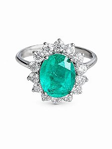 Anel Prata925 Oval Turmalina Cravejado