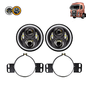 Par Farol Led Angel Eyes Vw Constellation Com Suporte Adaptação