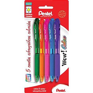 Caneta PENTEL Esferográfica Wow Colors 1.0mm - Kit c/ 5 Cores