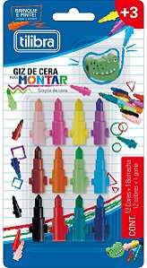 Giz de Cera TILIBRA Para Montar - c/ 12 Cores + 1 Borracha