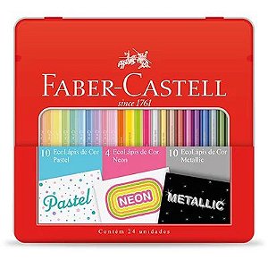 Lápis de Cor FABER-CASTELL Estojo Lata C/ 24 Cores (Metallic/ Neon/ Pastel)