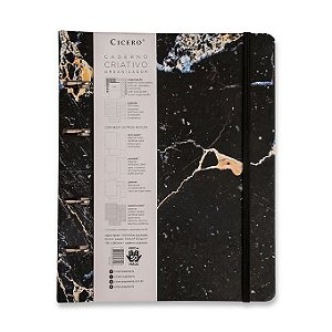 Caderno Criativo Argolado CICERO Mármore Preto - Pautado 17x24