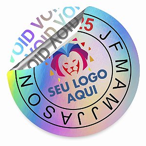 Lacre Etiqueta Void Holográfico 5x5 cm Redondo Personalizado Selo Adesivo de Garantia
