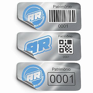 Etiqueta de Patrimônio Poliéster Prata Personalizada 3x2 cm