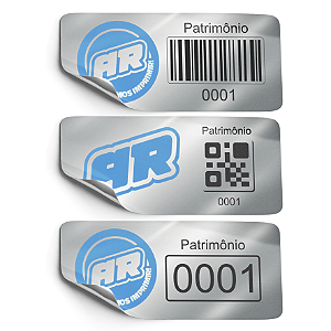 Etiqueta de Patrimônio Poliéster Prata Personalizada 4x1,5 cm