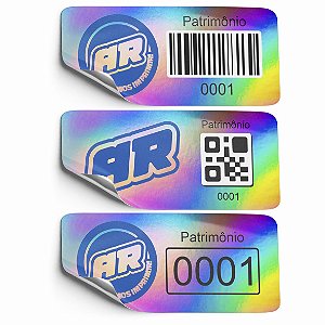 Etiqueta de Patrimônio Poliéster Holográfico Personalizada 3,5x1,5 cm