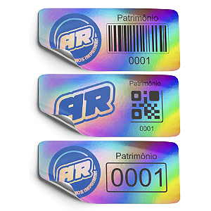 Etiqueta de Patrimônio Poliéster Holográfico Personalizada 4,5x1,5 cm