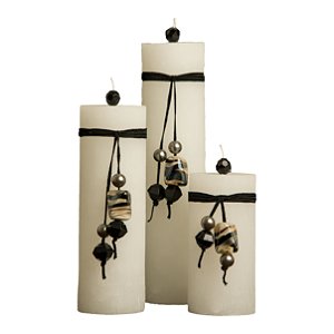 Trio de Velas Cilíndricas Base 8,5cm com Cordão