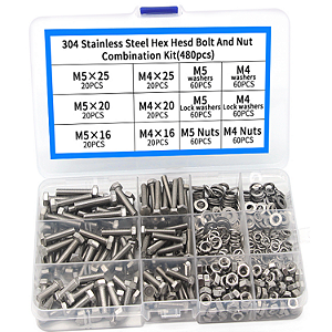 KIT 480 PARAFUSOS SEXTAVADO EXT. PORCA ARRUELA PRESSAO INOX