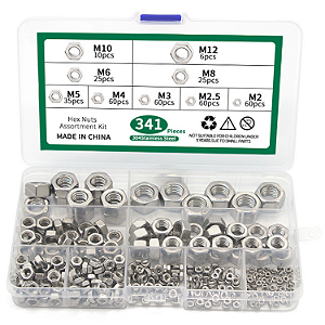 KIT 341 PORCAS SEXTAVADA AÇO INOX M2 M3 M4 M5 M6 M8 M10 M12