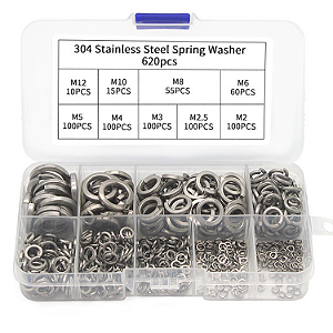 KIT 620 ARRUELAS PRESSAO INOX M2 M2.5 M3 M4 M5 M6 M8 M10 M12