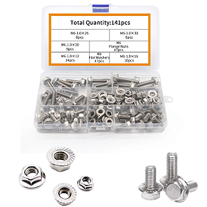 KIT 141 PARAFUSOS PORCAS SEXTAVADOS FLANGE FLANGEADO INOX M6
