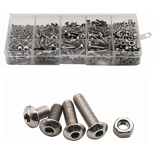 KIT 500 PARAFUSOS ALLEN CABEÇA REDONDA INOX PORCAS M3 M4 M5
