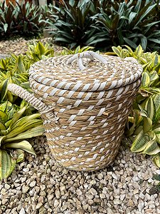 Cesto de Seagrass Branco com Tampa