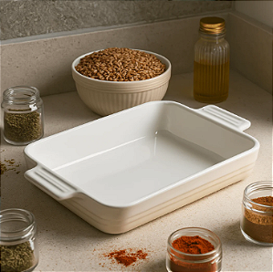 Travessa Retangular Clássica 32 cm Branco Le Creuset em Cerâmica Premium – Versatilidade e Elegância na Cozinha | Casa de Lila