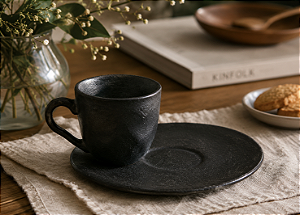 Conjunto com 6 Xícaras de Café e Pires Orgânico Carbon 120 ml – Porto Brasil | Casa de Lila