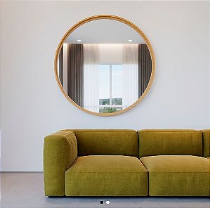 Espelho  Round cristal liso com moldura Lamina em Bambu- Artimage