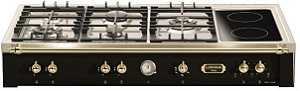 Rangetop Preto fosco 120 cm, de embutir, 5 queimadores profissionais a gás, 2 zonas elétricas, manípulos e varão em latão polido, Lofra Dolcevita -220V