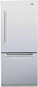 Refrigerador 76 cm, de piso e de embutir, Refrigerador bottom freezer, com 445 litros, ice maker, puxadores em inox escovado,  Tecno Professional-220V