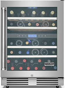 Adega 60 cm, de piso e de embutir, p/ 43 garrafas, abertura p/ direita, 2 zonas de temp., puxador em inox escovado, Tecno Professional-220V