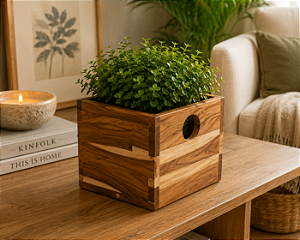 Cachepô Wellness P em Madeira Teca – Design Artesanal e Elegância Natural | Casa de Lila