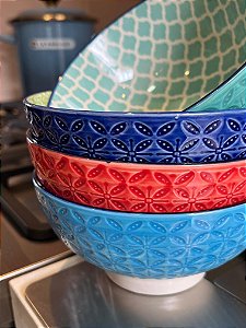 Conjunto de Bowls coloridos com baixo relevo 15 x 7,5 cm - 4 peças