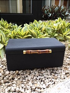 Caixa decorativa em madeira com revestimento em PU preto com bambu G