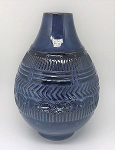 Vaso de Cerâmica Lapidado, Azul Lila - Baixo