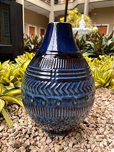 Vaso de Cerâmica Lapidado Azul Lila - Baixo
