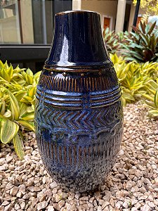Vaso de cerâmica Lapidado Azul Lila - Alto