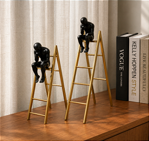 Escultura Decorativa Escada com Homem Pensando – Arte, Reflexão e Sofisticação | Casa de Lila