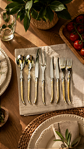 Conjunto com 6 Garfos Laguiole Champagne em Aço Inox 15/10 – Elegância e Sofisticação à Mesa | Casa de Lila